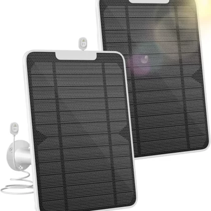 2 Pack 5V 6W Solar Panel Charger Compatible with Arlo Pro 4/Pro 3/Pro 3 Floodlight/Ultra/Ultra 2, IP65 Weatherproof & Continuous Power Supply, 9.8ft Waterproof Power Cable, Includes Secure Wall Mount