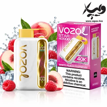 پاد یکبار مصرف وزول استار ۴۰۰۰۰ پاف طعم هلو سفید تمشک | Vozol Star 40000P 5% White Peach Raspberry