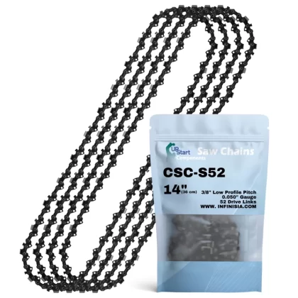 4-Pack 14-inch Chainsaw Chain Replacement for ECHO CS-310 Chainsaws – S52 (14′′, 3/8′′ Low Profile Pitch, 0.050′′ Gauge, 52 Drive Links)