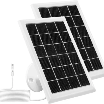 2PC Solar Panel Charger Compatible with Eufycam 3/3C/2C/2C Pro/E40/E20/2/2 Pro/E/L20/L40/Solo/SoloCam Spotlight, 7W 5V Solar Panel Micro USB & Type-C Port 10ft Cable, IP65 Waterproof, 9.4 * 6.8′′