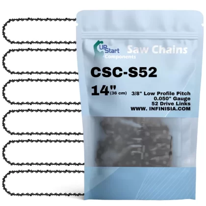 6-Pack 14-inch Chainsaw Chain Replacement for Oregon S52 Chainsaws – S52 (14′′, 3/8′′ Low Profile Pitch, 0.050′′ Gauge, 52 Drive Links)