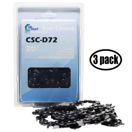 3-Pack 20′′ Full Chisel Saw Chain for Partner P51 Chainsaws – (20 inch, 3/8′′ Pitch, 0.050′′ Gauge, 72 Drive Links, CSC-D72) – UpStart Components