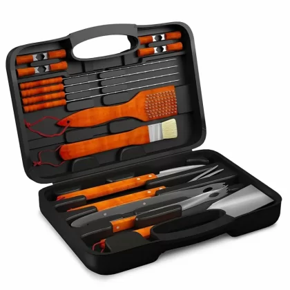 18 Pc BBQ Grill Tool Kit Spatula Tongs Brush Great Gift Barbeque Set with Case