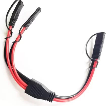 10AWG SAE Splitter Cable SAE DC Power Automotive Connector Cable SAE Y Splitter 1 to 2 Extension Cable for Solar Battery Connection and Transfer – with Waterproof Cap 40cm/1.3ft